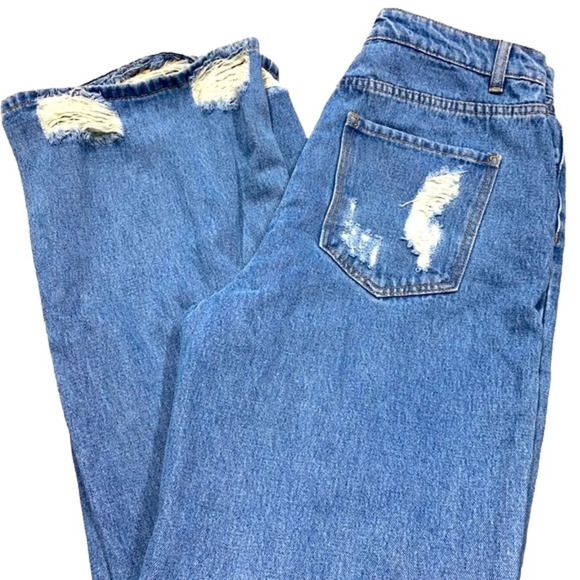 SHEIN blue jeans distressed jeans size large - Picture 1 of 7